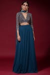 Vvani by vani vats_Blue Georgette V Neck Embroidered Gharara Set _Online_at_Aza_Fashions