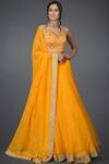 Buy_Talking Threads_Yellow Pure Satin Silk Leheriya Lehenga Set_at_Aza_Fashions