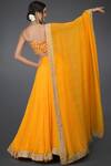 Shop_Talking Threads_Yellow Pure Satin Silk Leheriya Lehenga Set_at_Aza_Fashions