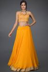 Shop_Talking Threads_Yellow Pure Satin Silk Leheriya Lehenga Set_Online_at_Aza_Fashions