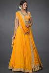 Buy_Talking Threads_Yellow Pure Satin Silk Leheriya Lehenga Set_at_Aza_Fashions