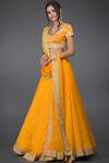 Talking Threads_Yellow Pure Satin Silk Leheriya Lehenga Set_Online_at_Aza_Fashions