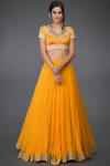 Shop_Talking Threads_Yellow Pure Satin Silk Leheriya Lehenga Set_Online_at_Aza_Fashions