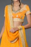 Talking Threads_Yellow Pure Satin Silk Leheriya Lehenga Set_at_Aza_Fashions