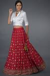 Buy_Talking Threads_Red Satin , Spread Collar Lehenga Set_at_Aza_Fashions