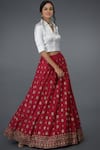 Talking Threads_Red Satin , Spread Collar Lehenga Set_Online_at_Aza_Fashions