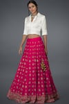 Buy_Talking Threads_Pink Satin , Spread Collar Lehenga Set_Online_at_Aza_Fashions