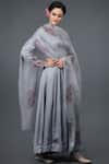 Talking Threads_Grey Modal Round Embroidered Anarkali Set  _Online_at_Aza_Fashions