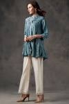 Twenty Nine_Blue Gajji Silk Mandarin Collar Bandhani Tunic _Online_at_Aza_Fashions