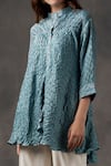 Buy_Twenty Nine_Blue Gajji Silk Mandarin Collar Bandhani Tunic _Online_at_Aza_Fashions