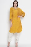 Buy_Twenty Nine_Yellow Gajji Silk Notched Bandhani Tunic _at_Aza_Fashions