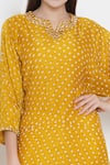 Shop_Twenty Nine_Yellow Gajji Silk Notched Bandhani Tunic _at_Aza_Fashions