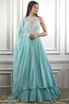 Buy Mandira Wirk - Indian Blue Chanderi Round Anarkali Set at Aza Fashions Buy_Mandira Wirk - Indian_Blue Chanderi Round Anarkali Set _at_Aza_Fashions