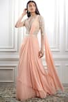 Buy_Mandira Wirk_Peach Viscose Georgette Round Embroidered Pre-draped Saree Gown _at_Aza_Fashions