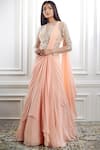 Mandira Wirk_Peach Viscose Georgette Round Embroidered Pre-draped Saree Gown _Online_at_Aza_Fashions