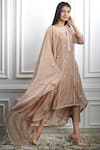 Buy_Mandira Wirk - Indian_Beige Chanderi V Neck Kurta Set _at_Aza_Fashions