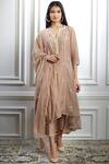 Mandira Wirk - Indian_Beige Chanderi V Neck Kurta Set _Online_at_Aza_Fashions