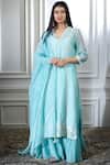 Mandira Wirk - Indian Blue Chanderi V Neck Kurta Sharara Set Online at Aza Fashions Mandira Wirk - Indian_Blue Chanderi V Neck Kurta Sharara Set _Online_at_Aza_Fashions