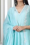 Mandira Wirk - Indian Blue Chanderi V Neck Kurta Sharara Set at Aza Fashions Mandira Wirk - Indian_Blue Chanderi V Neck Kurta Sharara Set _at_Aza_Fashions