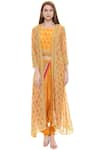 Buy_Soup by Sougat Paul_Yellow Crepe Top Round Embellished Jacket Dhoti Pant Set _at_Aza_Fashions