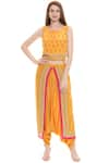 Shop_Soup by Sougat Paul_Yellow Crepe Top Round Embellished Jacket Dhoti Pant Set _Online_at_Aza_Fashions