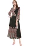 Buy_Soup by Sougat Paul_Black Crepe V Neck Floral Midi Dress _at_Aza_Fashions