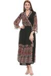 Buy_Soup by Sougat Paul_Black Crepe V Neck Floral Midi Dress _Online_at_Aza_Fashions