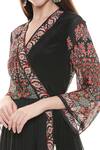 Shop_Soup by Sougat Paul_Black Crepe V Neck Floral Midi Dress _Online_at_Aza_Fashions