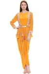 Buy_Soup by Sougat Paul_Yellow Crepe Draped Dress With Jacket_at_Aza_Fashions