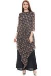 Buy_Soup by Sougat Paul_Black Muslin Slub Round Printed Kurta Palazzo Set _Online_at_Aza_Fashions