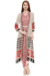 Buy_Soup by Sougat Paul_Red Satin V Neck Draped Dress With Jacket _at_Aza_Fashions