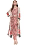 Buy_Soup by Sougat Paul_Red Satin V Neck Draped Dress With Jacket _Online_at_Aza_Fashions