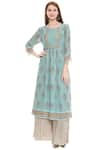 Shop_Soup By Sougat Paul_Green Chiffon, Satin Round Printed Kurta Palazzo Set _Online_at_Aza_Fashions