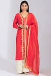 Buy_Varsha Wadhwa_Red Habutai Silk Embellished Kurta Palazzo Set_at_Aza_Fashions