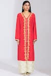 Buy_Varsha Wadhwa_Red Habutai Silk Embellished Kurta Palazzo Set_Online_at_Aza_Fashions