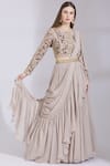 Buy_Ayesha Aejaz_Grey Georgette Round Draped Ruffle Lehenga Saree  _at_Aza_Fashions