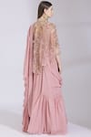 Shop_Ayesha Aejaz_Pink Georgette Cape Mandarin Collar Draped Ruffle Lehenga Saree  _at_Aza_Fashions