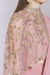 Ayesha Aejaz_Pink Georgette Cape Mandarin Collar Draped Ruffle Lehenga Saree  _at_Aza_Fashions