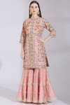 Buy_Ayesha Aejaz_Pink Raw Silk Mandarin Collar Embroidered Kurta Sharara Set  _at_Aza_Fashions