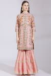 Buy_Ayesha Aejaz_Pink Raw Silk Mandarin Collar Embroidered Kurta Sharara Set  _Online_at_Aza_Fashions