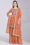 Buy_Ayesha Aejaz_Orange Georgette Round Embroidered Kurta Palazzo Set  _at_Aza_Fashions