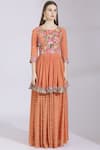 Buy_Ayesha Aejaz_Orange Georgette Round Embroidered Kurta Palazzo Set  _Online_at_Aza_Fashions