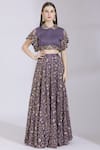 Buy_Ayesha Aejaz_Purple Embroidered Lehenga Set _at_Aza_Fashions