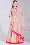 Ayesha Aejaz_Pink Raw Silk Round Embroidered Lehenga Set _Online_at_Aza_Fashions