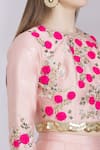 Ayesha Aejaz_Pink Raw Silk Round Embroidered Lehenga Set _at_Aza_Fashions