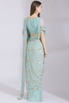 Shop_Ayesha Aejaz_Blue Chinnon V Neck Pre-draped Saree With Blouse  _at_Aza_Fashions