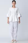 Buy_Rajesh Pratap Singh_White Cotton Peplum Pintuck Jacket_at_Aza_Fashions