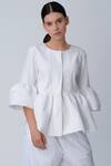 Rajesh Pratap Singh_White Cotton Peplum Pintuck Jacket_Online_at_Aza_Fashions