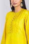 Half Full Curve_Yellow Silk Embroidered Kurta And Dhoti Pant Set_at_Aza_Fashions