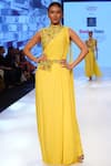 Buy_DiyaRajvvir_Yellow Round Pre-draped Saree Gown _at_Aza_Fashions